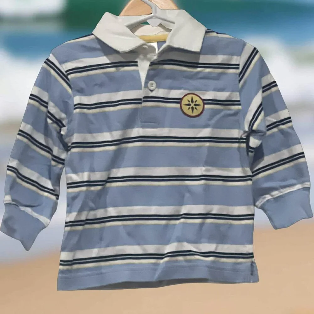 Gymboree NWT SAILING CLUB Red Striped Compass Polo LS Shirt Top 12- 18 mos